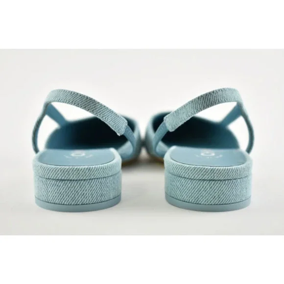 Chanel 21S Denim Blue Neon Mademoiselle Coco Sling Slingback Flat Sandal 37.5 - Picture 11 of 12